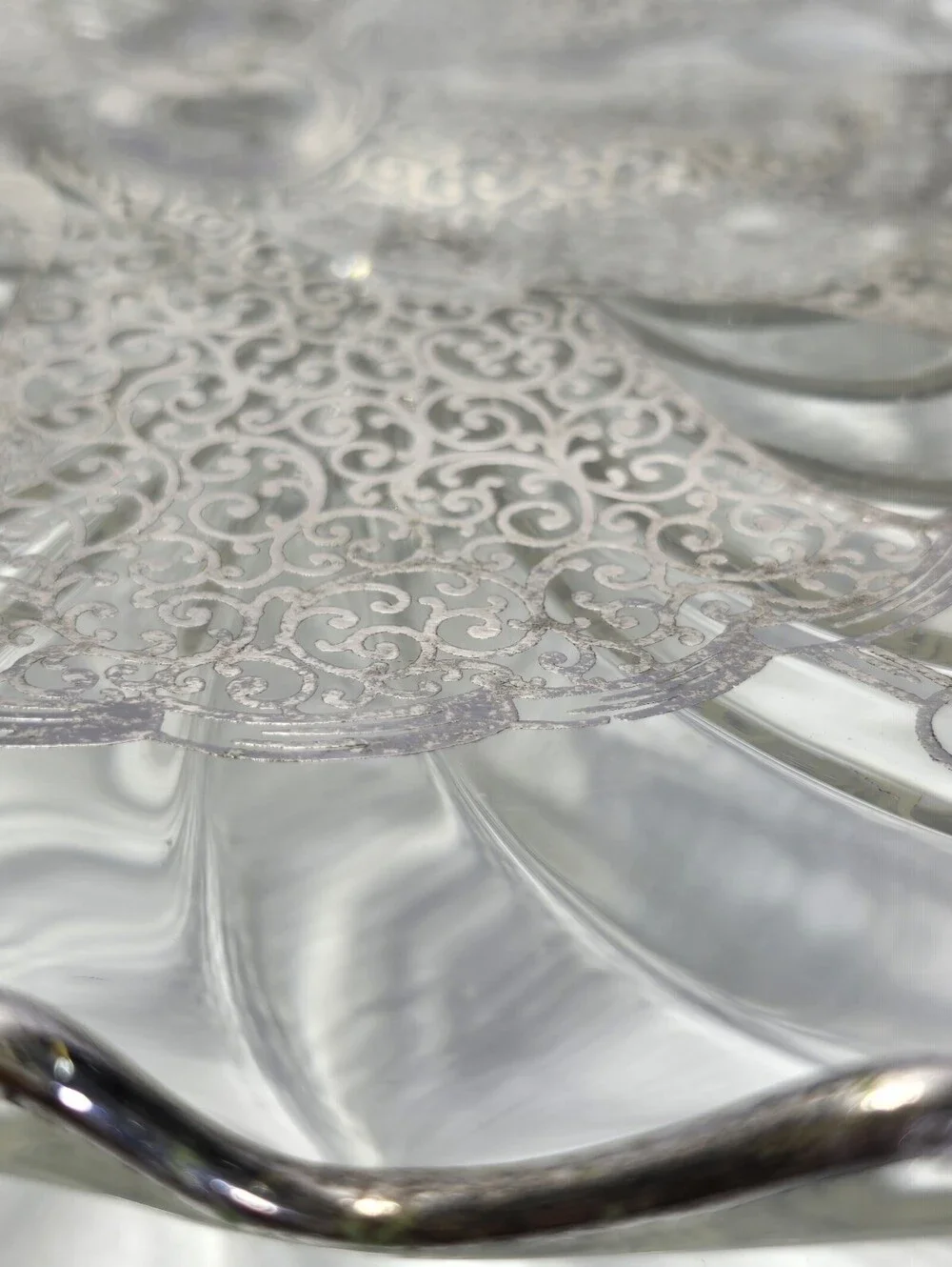 Vtg Silver City Sterling on Crystal Christmas Bells Scalloped Serving Platter